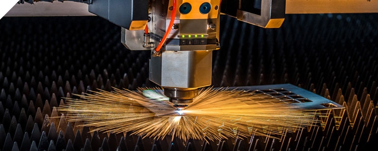 Laser cutting machine during cutting 